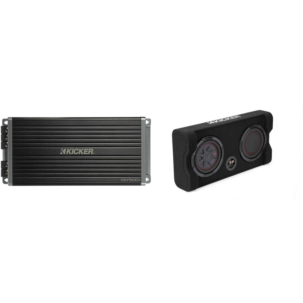 KICKER Comp RT 8 Inch 48TRTP82 Thin Down Firing Enclosure Package with 47KEY5001 Amplifier Bundle