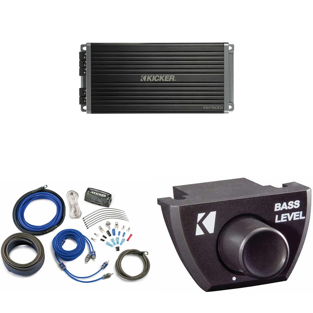 Kicker 47KEY5001 500-Watt Mono Channel Amp with Bass Knob, CK4 Amp Kit Bundle