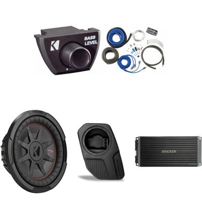 KICKER 48CWRT104 Subwoofer BR-DS10U Add-On & 47KEY5001, Bass Knob, CK8 Amp Kit Bundle Compatible with 2021-2025 Ford Bronco 4-Door Rear Door
