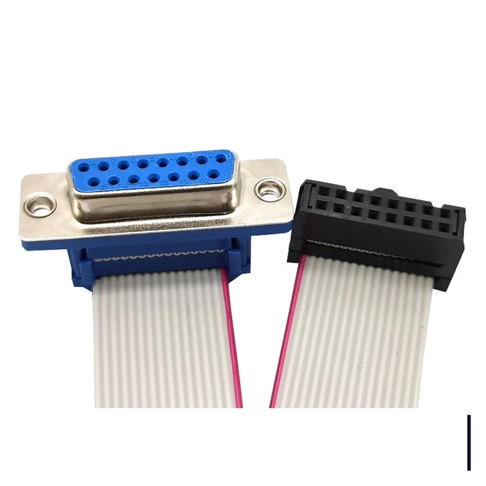 ACGTUY FC-10/16/26/40 to DIDC DB9/15/25/37 Pin Ribbon Cable 2.54mm Pitch Male to Female Flat Cable RS232 COM Connector Cable(DB15 Female)