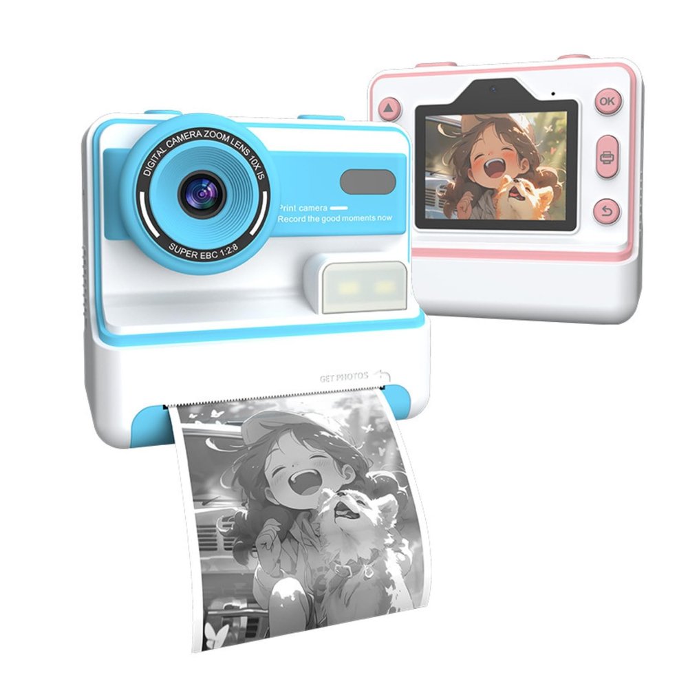 Kids Camera Instant Print, 2.4 Inch IPS Screen 1080P HD 48MP Photo Instant Camera for Kids, 16X Digital Zoom Kids Digital Camera Dual Lens, Toddler Camera, (Blue)