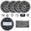 JBL PRV-175 Marine Gauge Hole Mount USB Bluetooth AM/FM Receiver, Wired Remote, 20-Foot Extension Cable, 4X 6.5 180W Max 2-Way Multi-Element Gray Speakers, 4-Channel 1000W Amplifier, Kit view 1