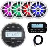 JBL PRV-175 Marine Gauge Hole Mount USB Bluetooth AM/FM Digital Stereo Receiver, Wired Remote & 20-foot Extension Cable Bundle Combo Two Pairs (QTY 4) Of 6.5" 225W Max Boat RGB LED White Speakers view 1