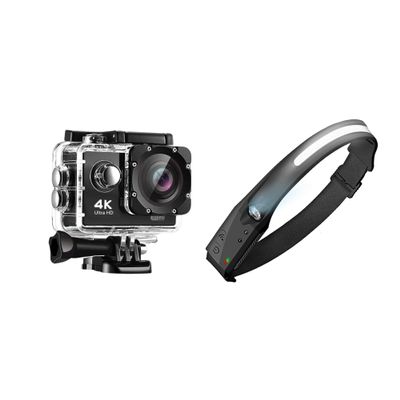 Pro Xtreme 4K Action Camera - Ultra HD Waterproof Camera Video Camera with Wi-Fi, 170 Wide Angle Lens and Tactical Headlight - 230 Wide Beam LED Tactical Headlamp, Rechargeable USB-C Headlight with