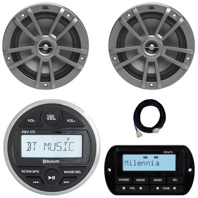 JBL PRV-175 Marine Gauge Hole Mount USB Bluetooth AM/FM Digital Stereo Receiver, Wired Remote, 20-Foot Extension Cable, 2x 6.5" 180 Watt Peak Power 2-Way Multi-Element Boat Gray Speakers