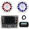 Infinity PRV-315.2 Marine Gauge Hole Mount USB Bluetooth AM/FM/WB Radio Receiver, Wired Remote W/ 20-Foot Extension Cable, 2x 6.5" 300 Watt Peak Power 2-Way Coaxial RGB LED Boat White Speakers view 1