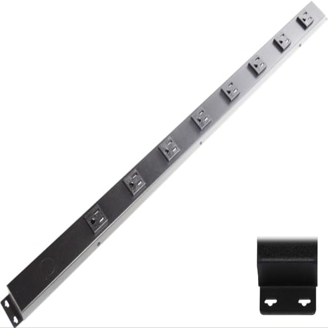 30 Hardwired Power Strip (NO Power Cord), 8 Vertical Tamper Resistant Outlets, with Ears (with mounting tabs on Both Ends), 15A (NOT a 20 Amp Unit), Black