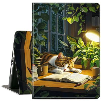 ACWDMKH for Amazon Fire Max 11 Tablet Case,(13th Generation, 2023 Release) PU Leather Slim Folio Adjustable Stand Smart Cover with Auto Wake/Sleep Case for Fire Max 11,Cute Cat Plant