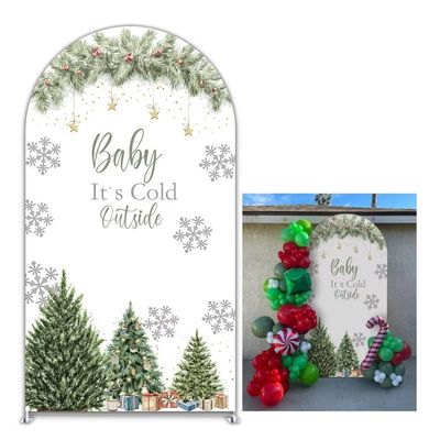 Aerdce Baby It's Cold Outside Arch Backdrop Cover Christmas Theme Stretchy Arched Stands Covers for Xmas Snowflake Party Decorations(Only Cover)