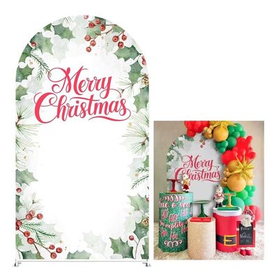 Aerdce Merry Christmas Arch Backdrop Cover Stretchy Arched Stands Covers for Family Holiday New Year Party Decoration Supplies(Only Cover)