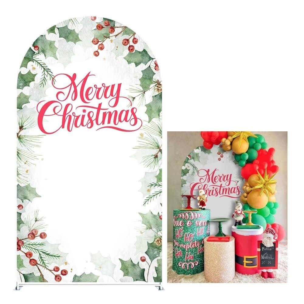 Aerdce Merry Christmas Arch Backdrop Cover Stretchy Arched Stands Covers for Family Holiday New Year Party Decoration Supplies(Only Cover)