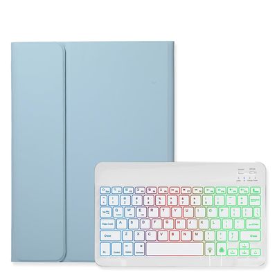Disonbeir Backlit Keyboard Case for iPad Air 11 inch (M3/M2) 2025/2024, iPad Air 5th/4th Generation 10.9 inch Case with Rainbow Backlight Detachable Keyboard Cute Candy Color,MistyBlue+White