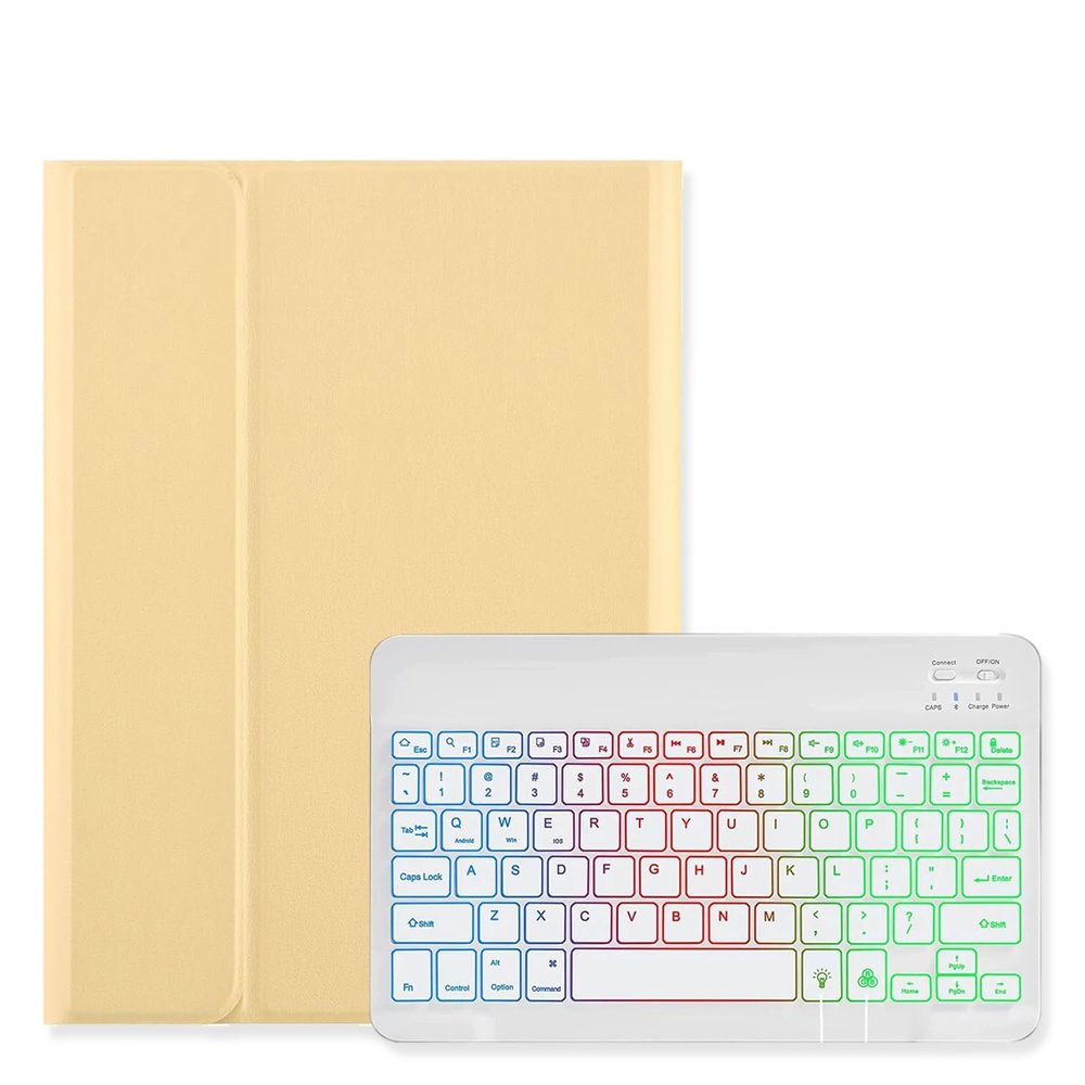 Disonbeir Backlit Keyboard Case for iPad 6th/5th Generation Air Air2 Pro 9.7 inch Case with 7-Color Rainbow Backlight Magnetic Detachable Keyboard Cute Candy Color,Yellow+White