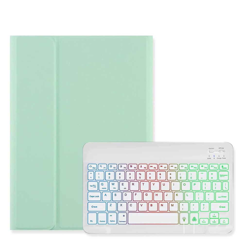 Disonbeir Backlit Keyboard Case for Galaxy Tab S10 Lite/ S10 FE/ S9 FE 10.9", Tab S9/S8/S7 11" Case with RGB Colorful Backlight Detachable Keyboard Cute Candy Color,MintGreen+White