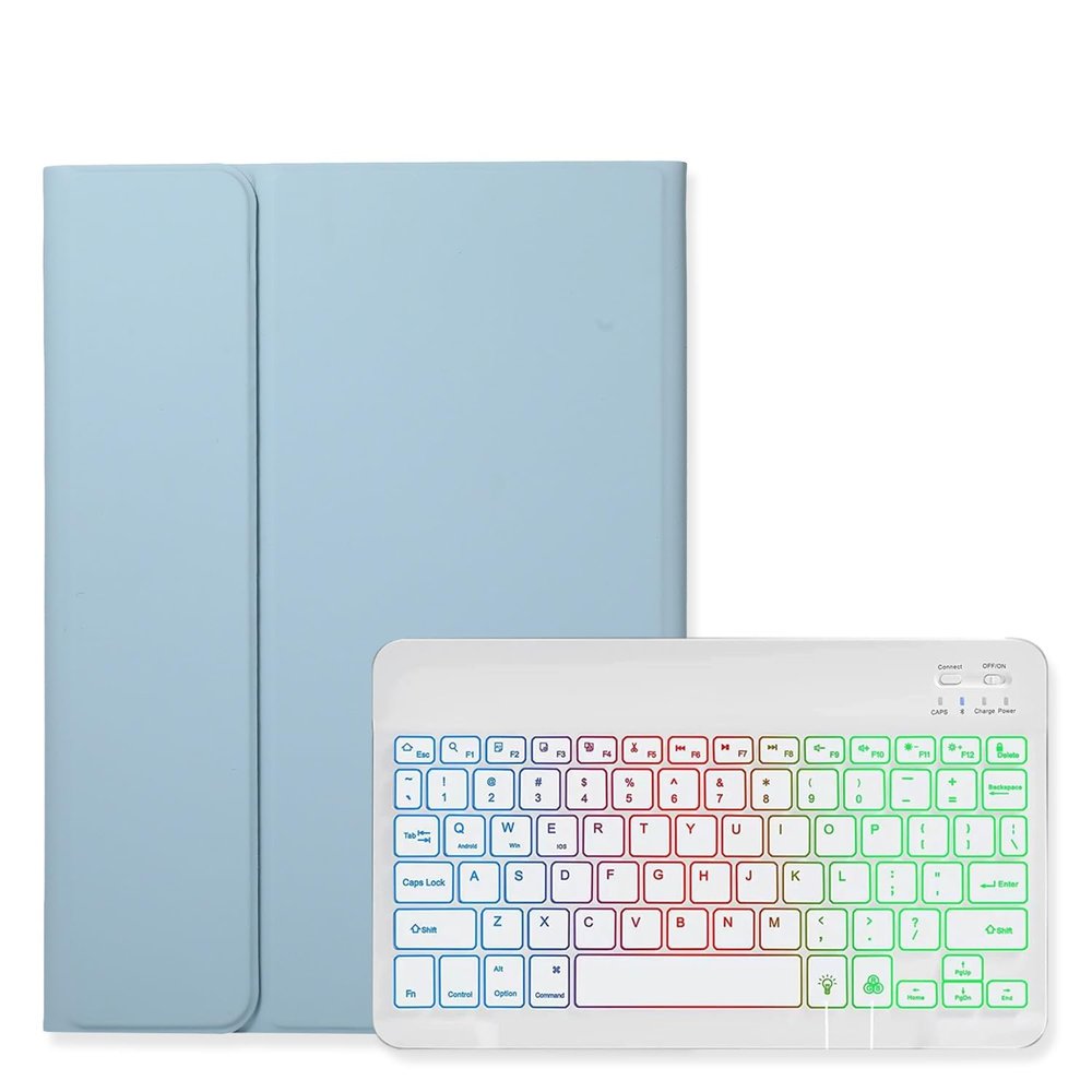 Disonbeir Backlit Keyboard Case for Galaxy Tab A9+ 11 inch Case with Keyboard Backlight Detachable Keyboard Cute Candy Color Case,MistyBlue+White