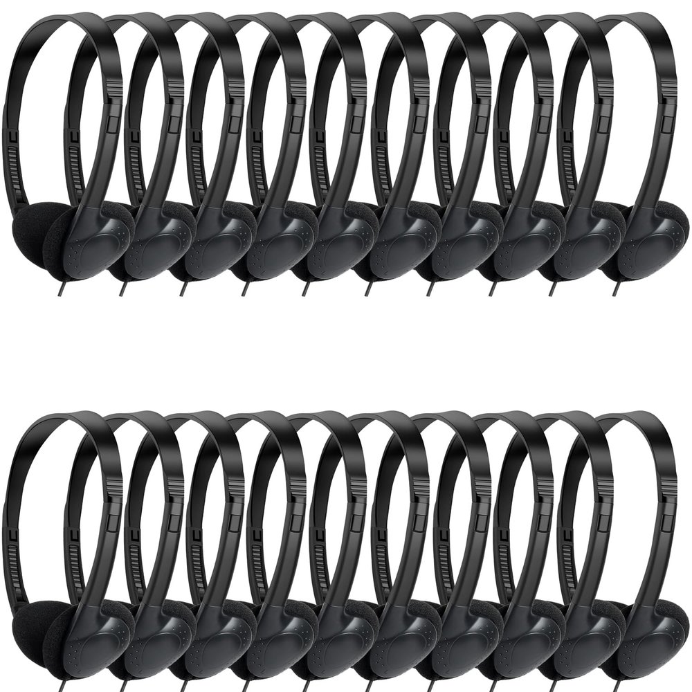 MKDTNJT Classroom Headphones Bulk 25 Pack for Kids School Students,Wholesale Wired Durable Earphones for Children Toddler Boys Girls Teens Adult(HTC002,Black)