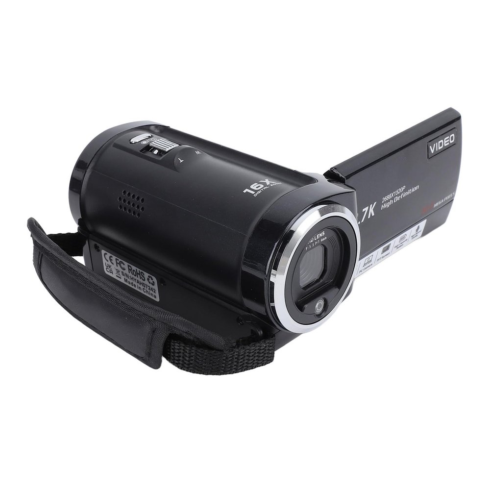 Fockety Digital Video Camera, 2.7K Camcorder 50MP 16X, 2.8in 270 Degree Rotation Screen, 32GB Card and Two Batteries, Fill Light and USB Port for, Great for Traveling and Meetings