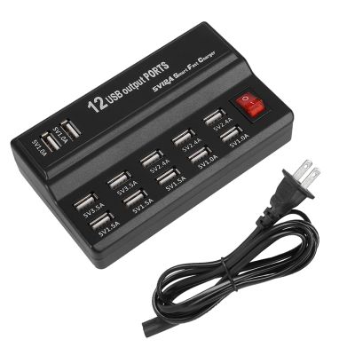 12 Port USB Charging Station 60W Total Power Multi Device Charger with Safety Protection Compact Design for Family Travel Phone Tablet Simultaneous Charging