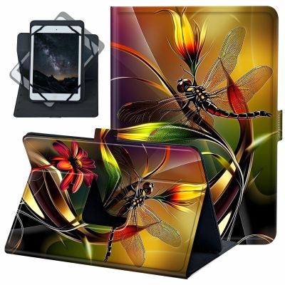 ACWDMKH for Universal 8 7 7.9 9 Inch Android Tablet Case 360 Degree Rotating Leather Stand Folio Cover for Fire HD 8/Galaxy Tab A/Tab E/Tab 4/Tab S2 8.0 & More 7.0-9.0 Inch Tablet,Art Red Dragonfly