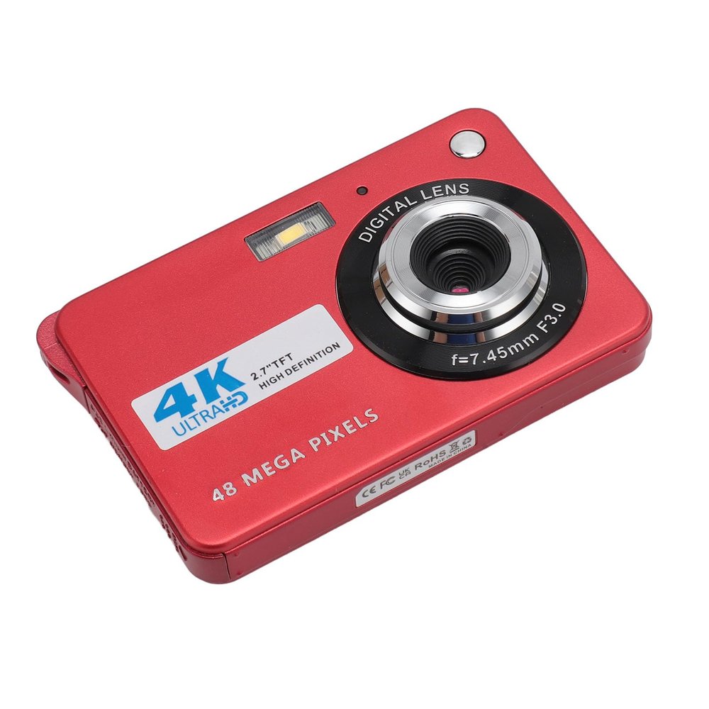 4K Digital Camera 48MP HD 2.7 Inch Screen 8X Zoom Autofocus Beauty Anti Shake, Travel Camera for Teens Kids (Red)