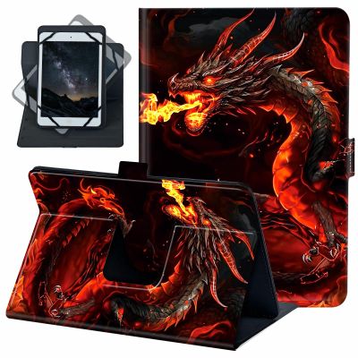 ACWDMKH for Universal 10 10.1 Inch Android Tablet Case 360 Degree Rotating Leather Stand Folio Cover for iPad 9.7/10.2/10.5/Galaxy Tab 9-10.5"/Fire HD10 & More 9.0-10.5 Inch Tablet,Fire Red Dragon