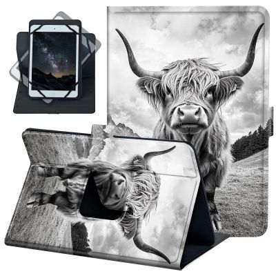 ACWDMKH for Universal 10 10.1 Inch Android Tablet Case 360 Degree Rotating Leather Stand Folio Cover for iPad 9.7/10.2/10.5/Galaxy Tab 9-10.5"/Fire HD10 & More 9.0-10.5 Inch Tablet,Black Cute Cow