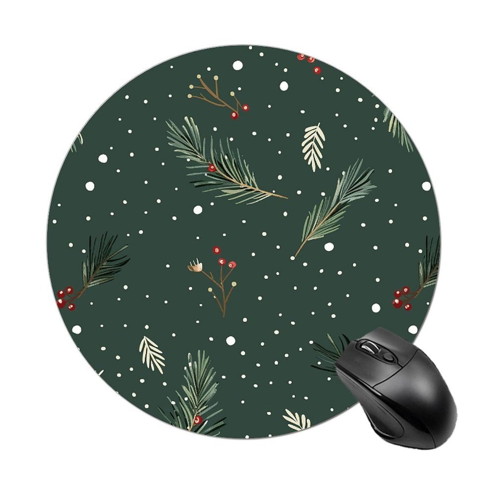 Mouses Pad Computer Mouses Mat Round Cute Mouses Pad with Design Non-Slip Desk Pad Laptop Desk Small Pine Branch Mat for Office Home Gaming Working