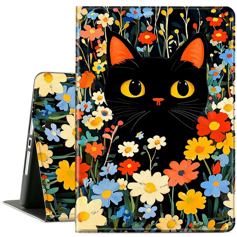ACWDMKH for iPad (A16) 11th Generation Case 11 Inch 2025,for iPad 10th Generation Case 10.9 Inch 2022,Cute Slim PU Leather Folio Adjustable Stand Cover with Auto Wake/Sleep,Cartoon Cat Floral