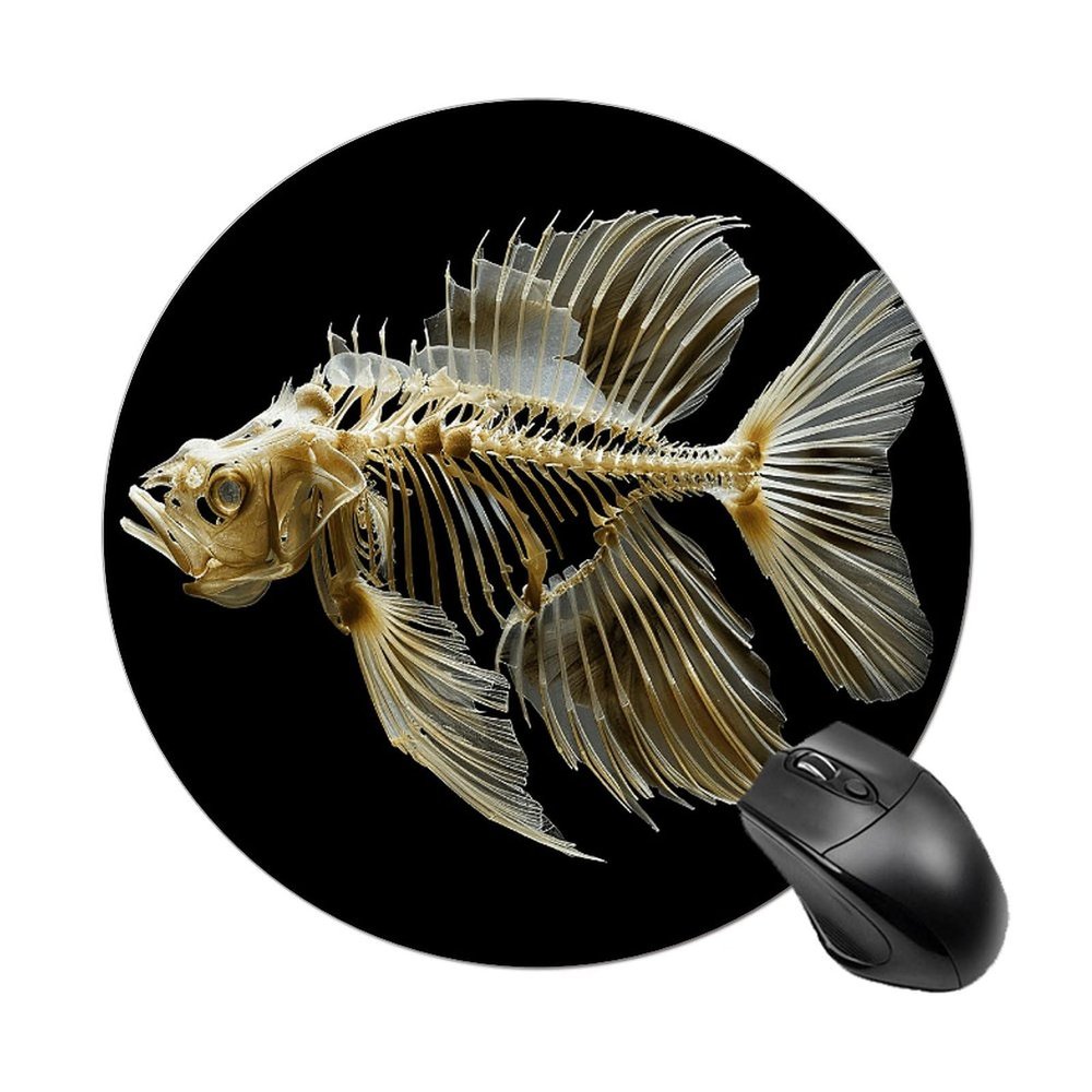 Mouses Pad Computer Mouses Mat Round Cute Mouses Pad with Design Non-Slip Desk Pad Laptop Desk Fish Skeleton Graphics Mat for Office Home Gaming Working