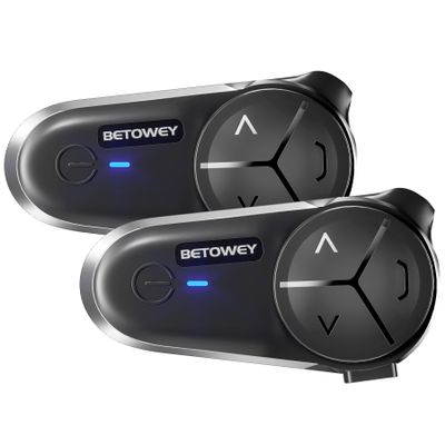 BETOWEY S5 Motorcycle Bluetooth Intercom for 10 Riders, Helmet Bluetooth Headset V5.3 with Audio Multitasking, 2 Type Microphone Speakers/Noise Reduction, 2 Pieces