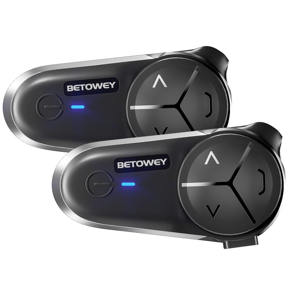 BETOWEY S5 Motorcycle Bluetooth Intercom for 10 Riders, Helmet Bluetooth Headset V5.3 with Audio Multitasking, 2 Type Microphone Speakers/Noise Reduction, 2 Pieces