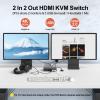 Alxum 2 Port HDMI KVM Switch with Audio and Microphone Ports-2 Monitors Share 2 PC,Dual Mode Switching Support Copy or Extended Mode 4K@60Hz 3 USB A 5Gbps,Includes Desktop Controller, 2 USB Cables view 3