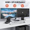 Alxum HDMI DP USB 3.0 KVM Switch with Audio and Microphone Ports-2 Monitors to 2 Computers Dual Mode Switching 4K@60Hz 3 USB A 5Gbps,Includes 2 USB-B Cables,DC 5V Power Adapter and Desktop Controller view 3