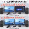 Alxum HDMI DP USB 3.0 KVM Switch with Audio and Microphone Ports-2 Monitors to 2 Computers Dual Mode Switching 4K@60Hz 3 USB A 5Gbps,Includes 2 USB-B Cables,DC 5V Power Adapter and Desktop Controller view 4