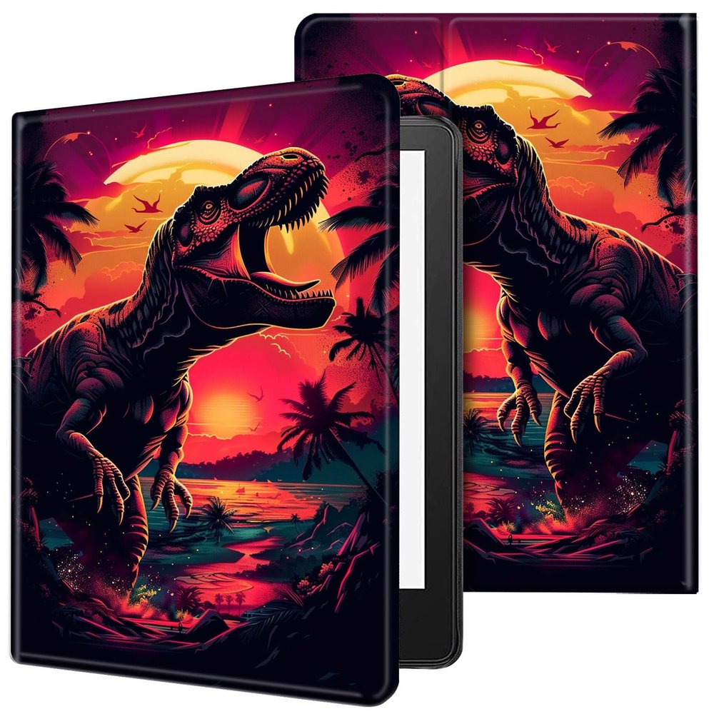 ACWDMKH Case for Kindle Scribe,PU Leather Cute Slim Folio Adjustable Stand Cover with Auto Wake/Sleep for Amazon Kindle Scribe Cover 10.2 Inch (2024/2022 Release),Dinosaur Sunset