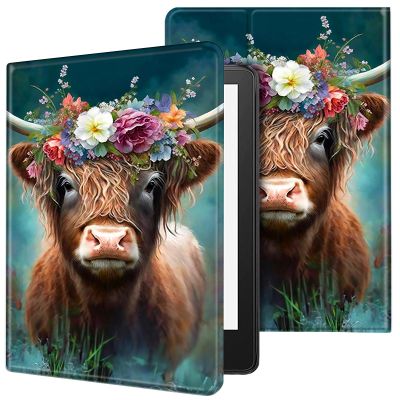 ACWDMKH Case for Kindle Scribe,PU Leather Cute Slim Folio Adjustable Stand Cover with Auto Wake/Sleep for Amazon Kindle Scribe Cover 10.2 Inch (2024/2022 Release),Cute Highland Cow
