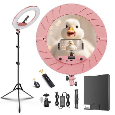 18 Inch Ring Light Kit, 55W6700k Dimmable LED Light, Tripod Stand, Remote Controller,Box,CRI95(Pink)