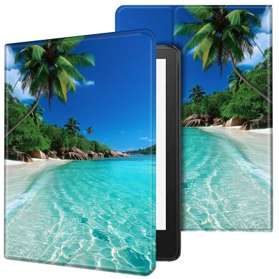 ACWDMKH Case for Kindle Scribe,PU Leather Cute Slim Folio Adjustable Stand Cover with Auto Wake/Sleep for Amazon Kindle Scribe Cover 10.2 Inch (2024/2022 Release),Green Sea Beach