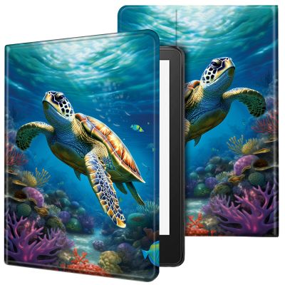 ACWDMKH Case for Kindle Scribe,PU Leather Cute Slim Folio Adjustable Stand Cover with Auto Wake/Sleep for Amazon Kindle Scribe Cover 10.2 Inch (2024/2022 Release),Cute Sea Turtle
