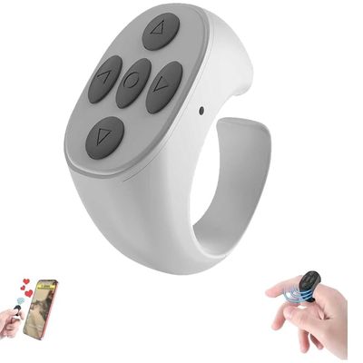 Fingertip Wireless Bluetooth Remote Control, 2025 New TIK-to-k Remote Control APP Kindle Page Turner, Scrolling Rings Rechargeable Camera Video Recording Remote (Black-USB) (White)