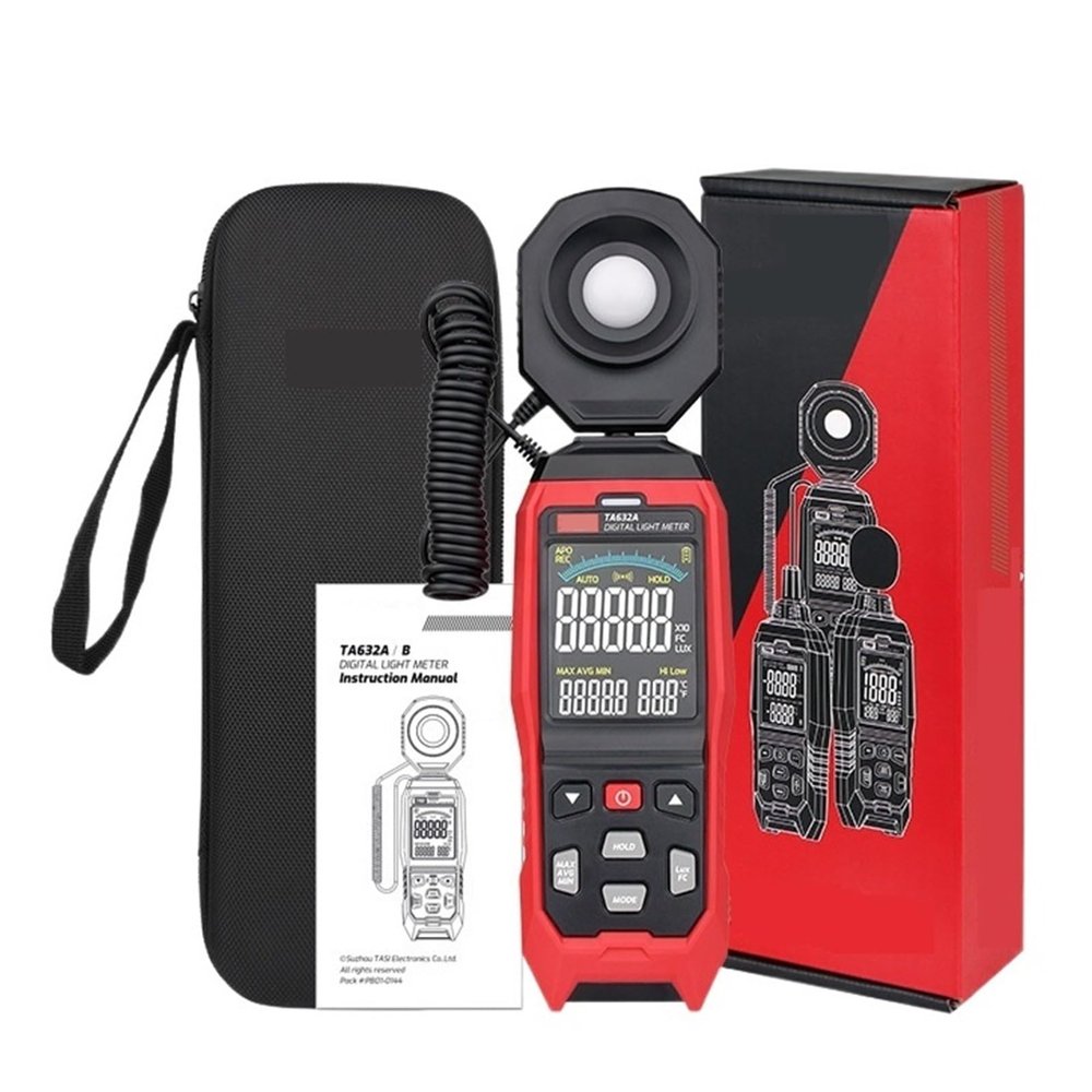 LIBODD TA632A TA632B Digital Light Meter Photography Luxmeter Detachable Probe Illuminometer Lux/Fc Photometer Enviromental Tester(TA632A 200000Lux)