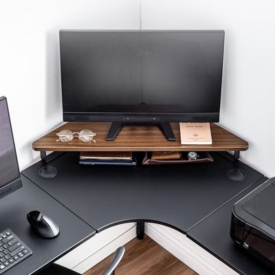29Inch Length Corner Monitor Stand Riser for Desk, Computer Monitor Stand, Wooden Office Desktop Oraganizer Storage Shelf with Steel Legs for Laptop, PC, Computer, Printer