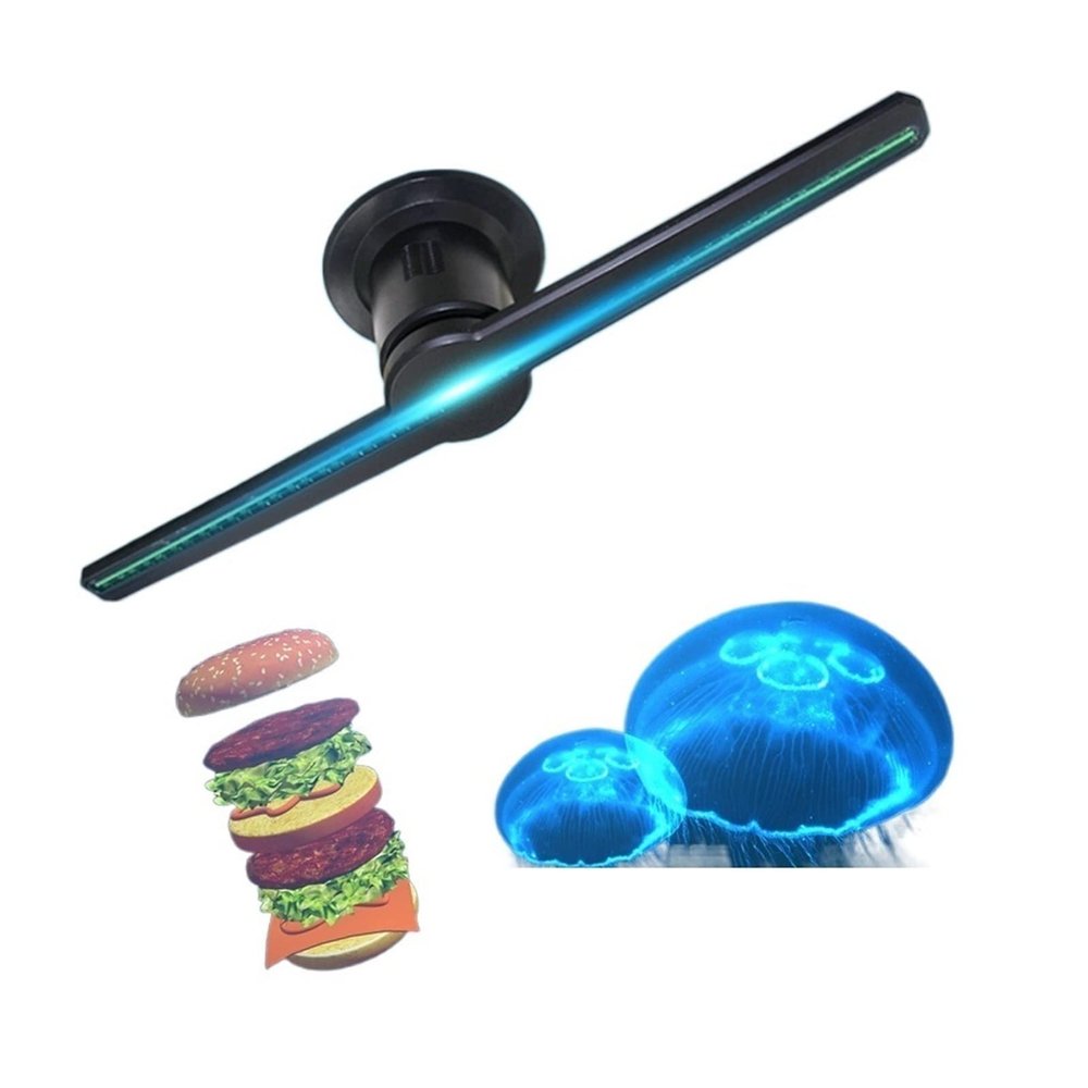 3D Hologram Fan, Naked-eye Holographic 3D Projector 3D Hologram Projector Advertising Display Trade Show LED Display Fan, Holographic Fan Spinner