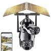 Dual 3MP Lens Solar Powered Security Camera with 128GB Memory Card, 4X Zoom Wireless Outdoor Linkage Camera for Home Security, 9.84ft / 3M Cord, 2.4G Hz WiFi, 360 PTZ Camera w/Auto Tracking, PIR Motio view 1