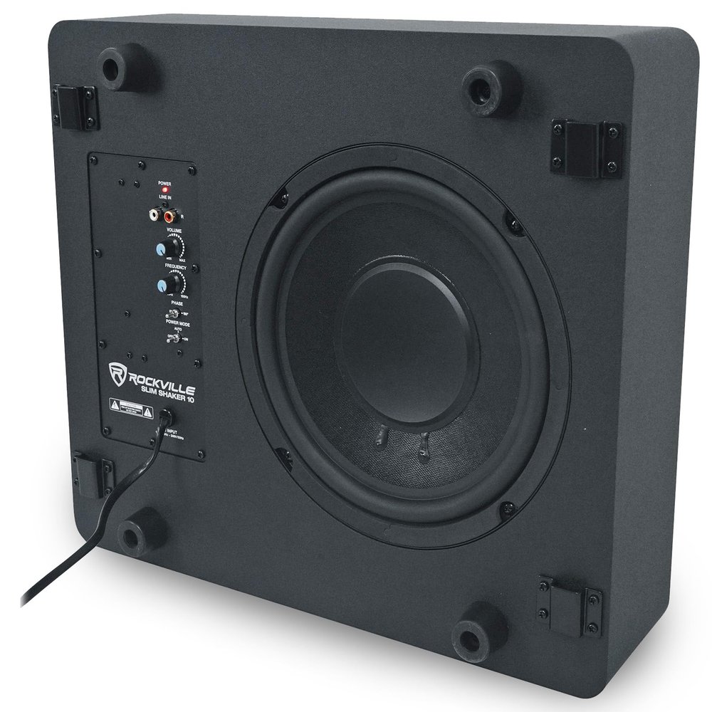 Rockville Slim Shaker 10" 150W Powered Subwoofer, Under or Behind Couch, Low Profile, Wall-Mountable, Deep Bass, for Home Theater and Gaming