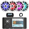 4" Color LCD Display Marine USB/AUX Bluetooth AM/FM/WB Stereo Receiver W/ Wired Remote & 20-Foot Extension Cable, 4x 6.5" 225W Peak Power Waterproof Coaxial RGB LED Boat White Speakers view 1