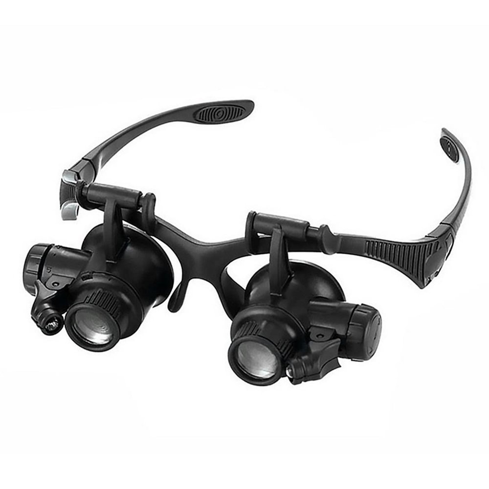 JOEBO Microscope Kit 2LED Head-Mounted Illuminating Microscope Headband Repair LED Lamp Light Magnifying Glass Microscope Lens Adapters(10 15 20 25x A)