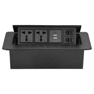 Multi-Function Desktop Information Box Embedded B Port Socket Computer Network Hole Pop-Up Universal Three Hole Desktop Socket,Black