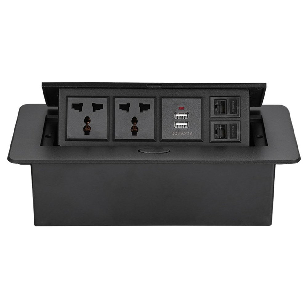 Multi-Function Desktop Information Box Embedded B Port Socket Computer Network Hole Pop-Up Universal Three Hole Desktop Socket,Black
