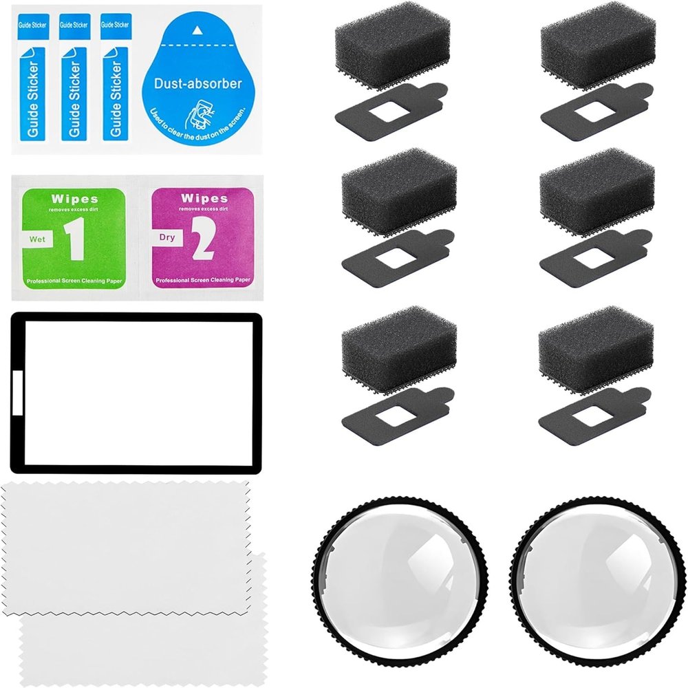 ClouGlow Tempered Glass Screen Protector for Insta360 X4 with Lens Guard and Foam Mic Wind Muff for Noise Reduction